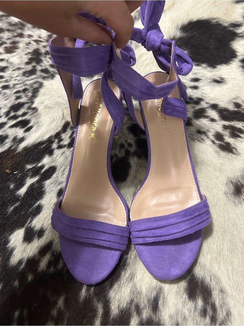 Allegra K Purple Suede Ankle-Tie Heeled Sandals